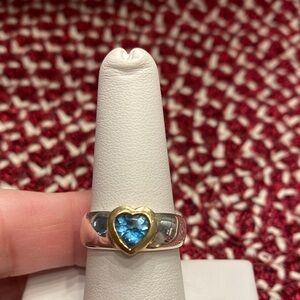 Elegant Gold and Silver Ring with Blue Topaz Heart Stone by Bachrach